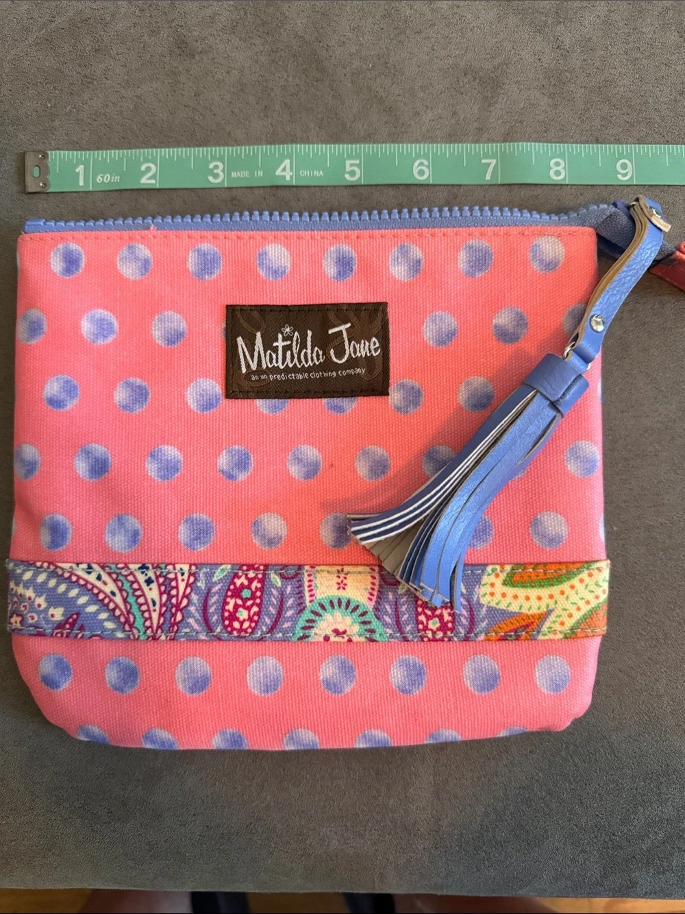 Matilda Jane Cosmetic Bag / Pouch - Pink with Purple Polka Dots